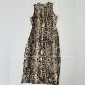 ANIMAL PRINT BROWN Bodycon Midi Dress XS (Unsized) Sexy Sleeveless Tight Stretch
